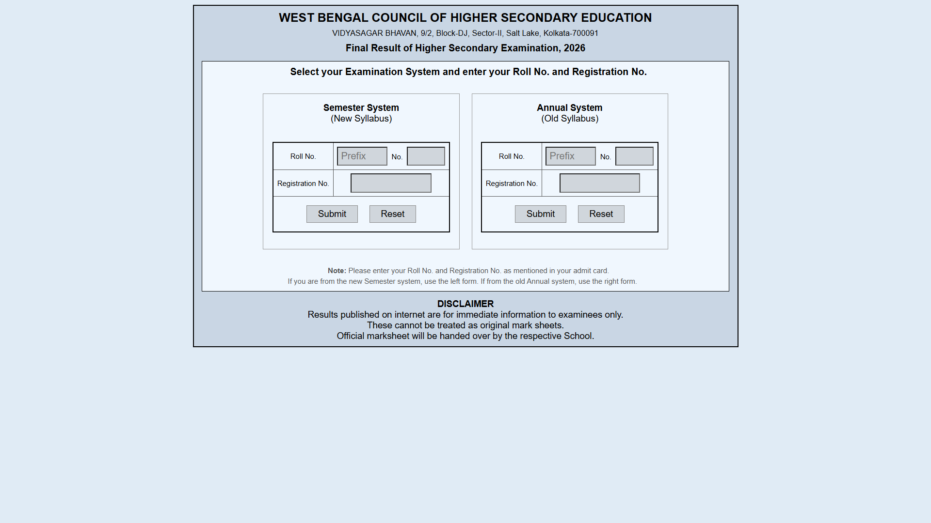 WBCHSE Results 2026